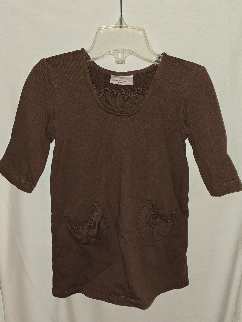 Hanna Andersson Brown Long Sleeve Ruffle Pocket Tunic